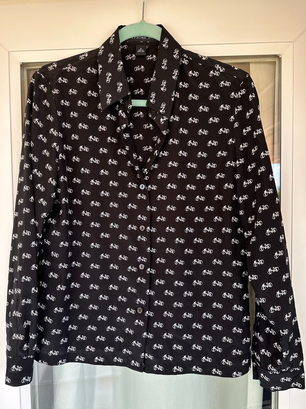 Josephine Chaus Black Button-Down Shirt with White Bicycle Print